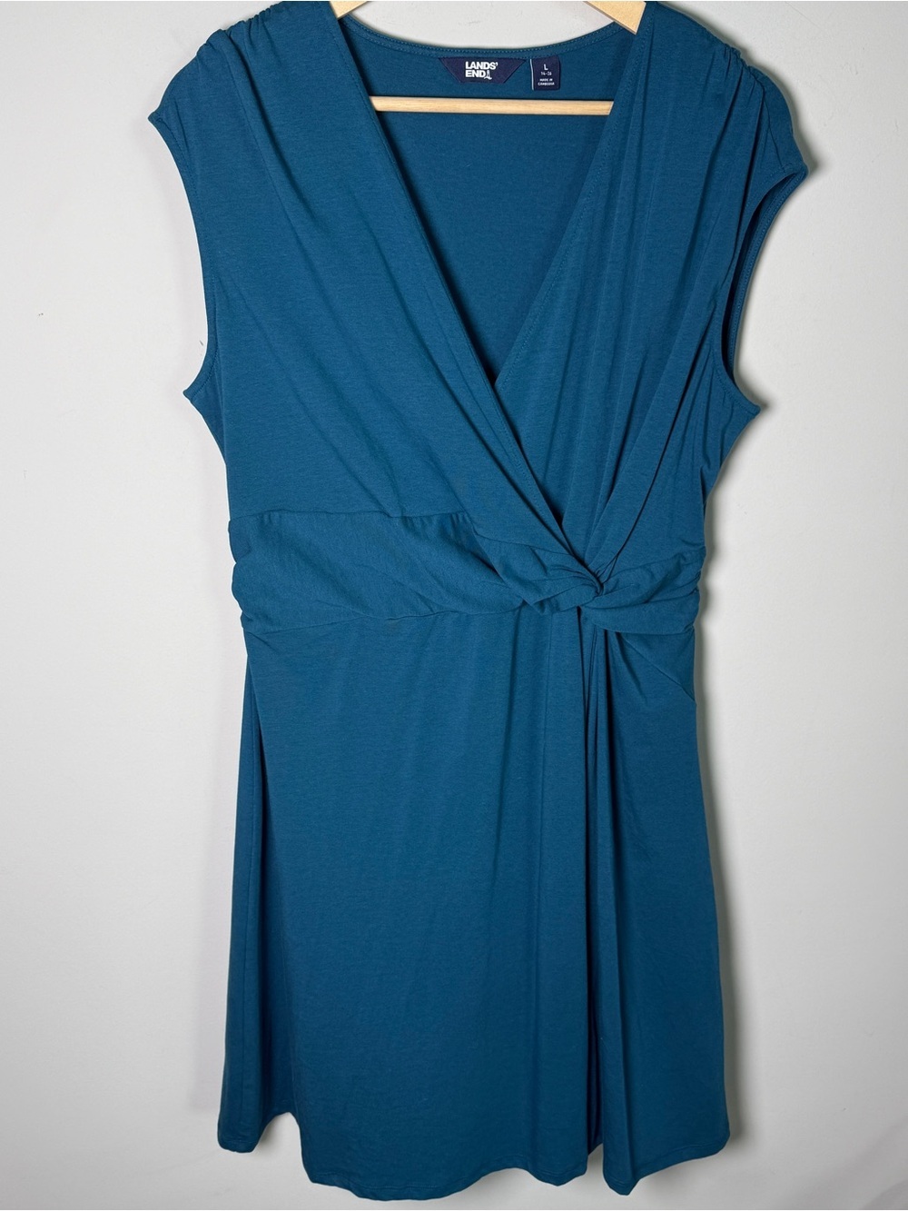 Lands’ End Teal Knot Front Wrap Dress Cap Sleeve L cottagecore resort Summer